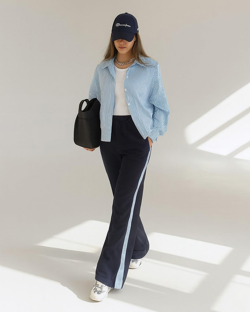 Striped Ease Two-Piece Set | Dark Blue - Eva Fashion - Online Clothing Store for Women