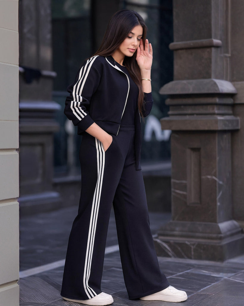 Triple Stripe Zip Tracksuit | Black - Eva Fashion - Online Clothing Store for Women
