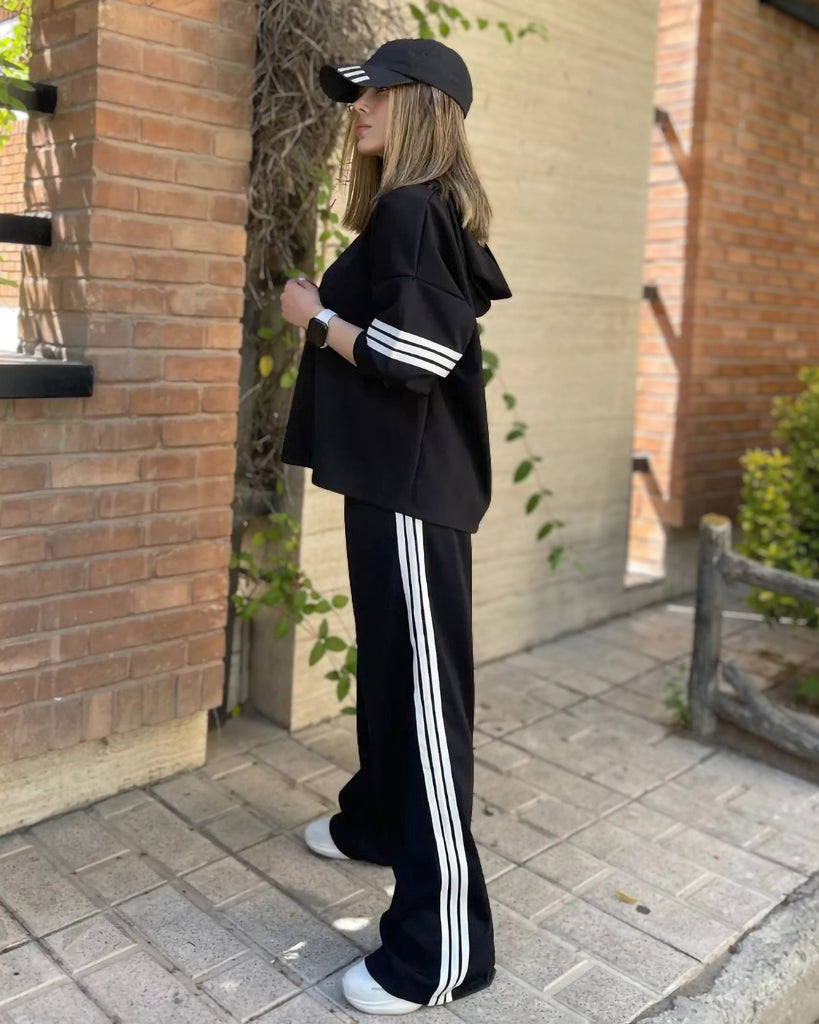 Oversized Striped Tracksuit | Black - Eva Fashion - Online Clothing Strore for Women