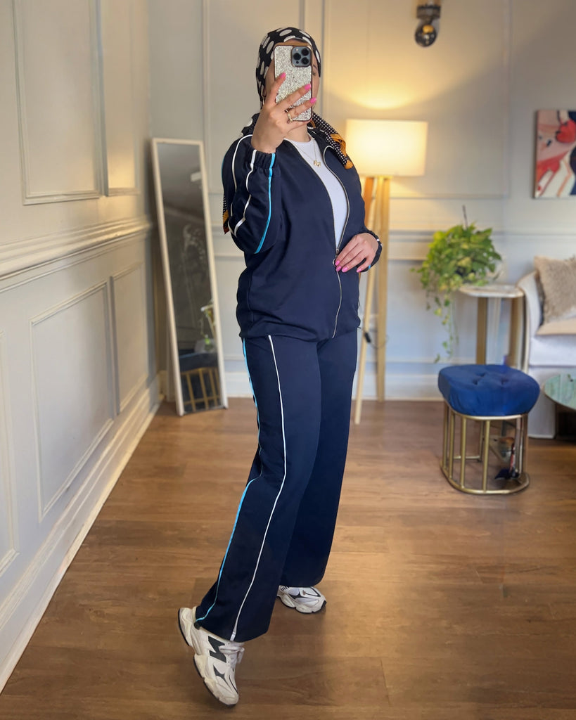 Contrast Double Striped Tracksuit | Dark Blue - Eva Fashion - Online Clothing Strore for Women