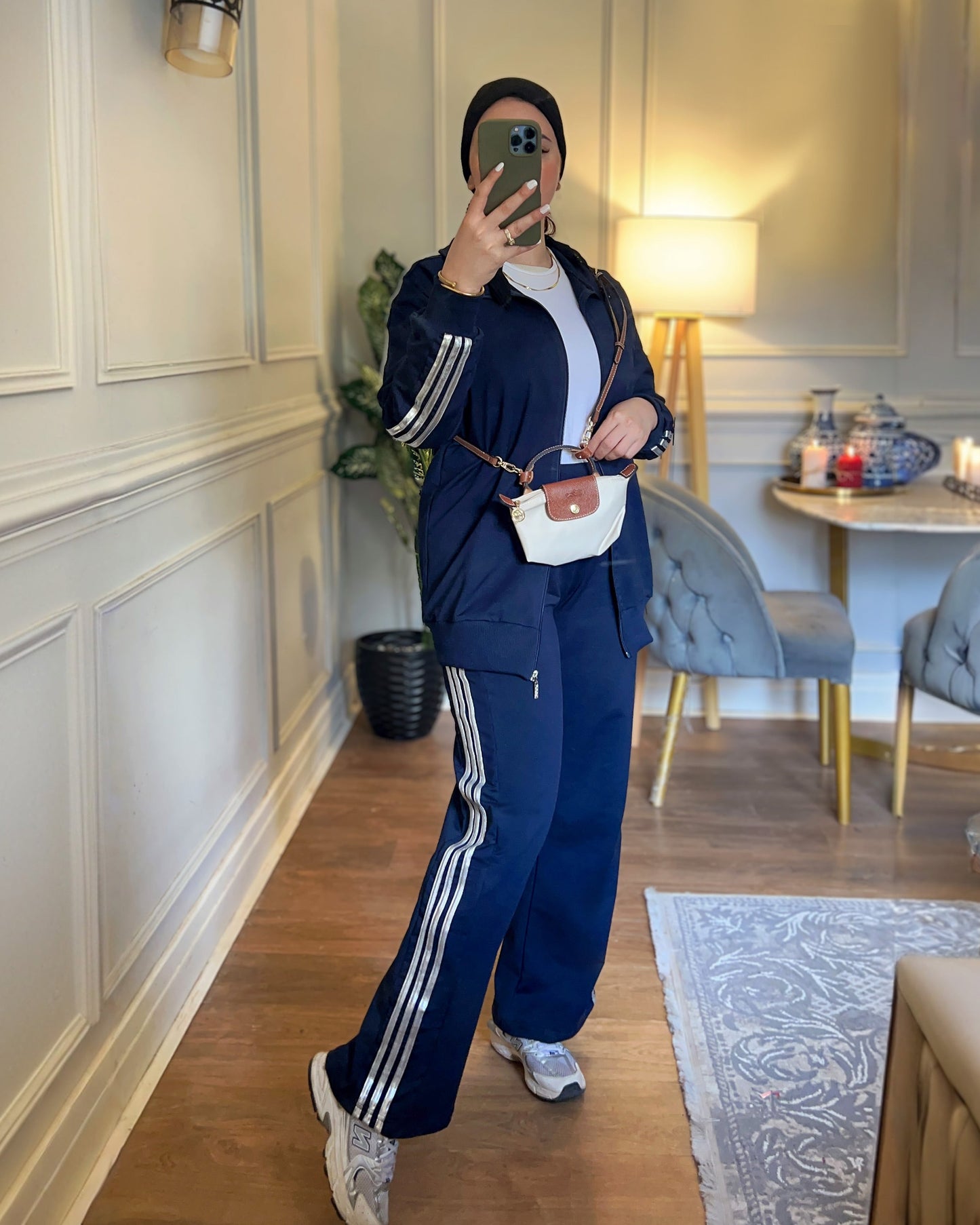 Metallic Striped Tracksuit | Dark Blue - Eva Fashion - Online Clothing Strore for Women