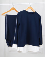 Elegant Contrast Hem Set | Dark Blue - Eva Fashion - Online Clothing Strore for Women