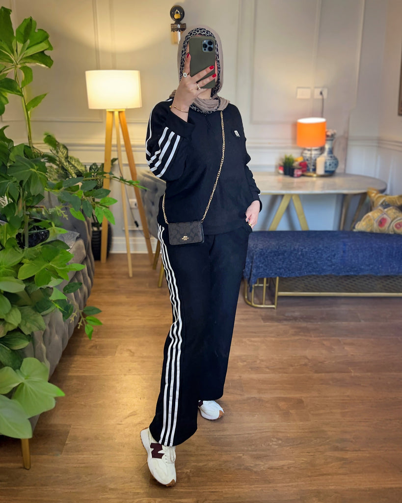 Striped Ribbed Set | Black - Eva Fashion - Online Clothing Strore for Women