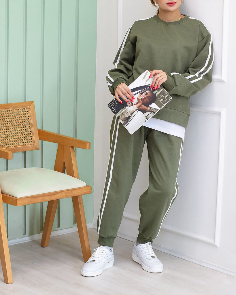 Cozy Double Striped Set | Forest Green - Eva Fashion - Online Clothing Strore for Women