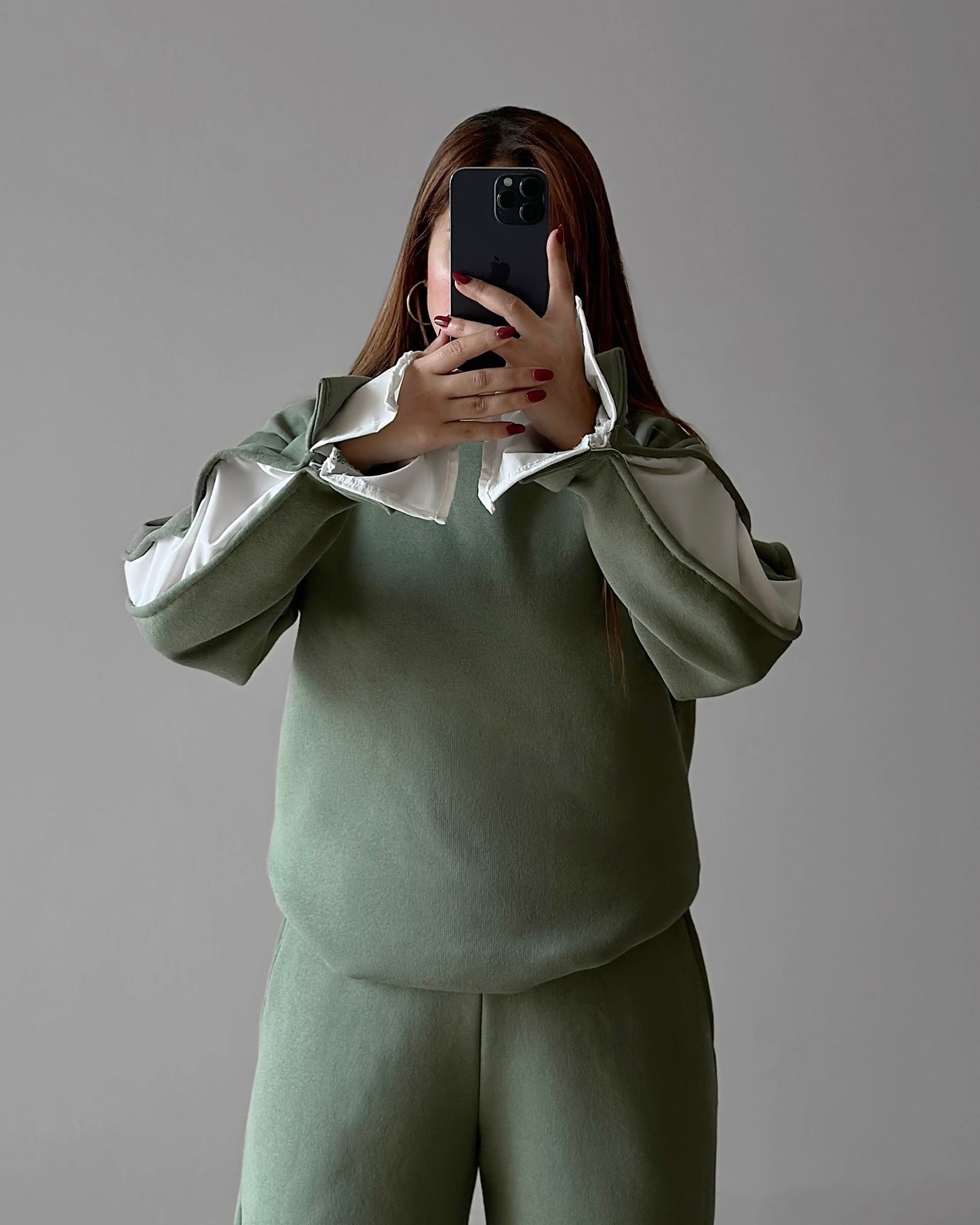 Elegant Contrast Sleeve Set | Forest Green - Eva Fashion - Online Clothing Strore for Women