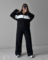 Contrast Panel Zip-Up Tracksuit | Black - Eva Fashion - Online Clothing Strore for Women