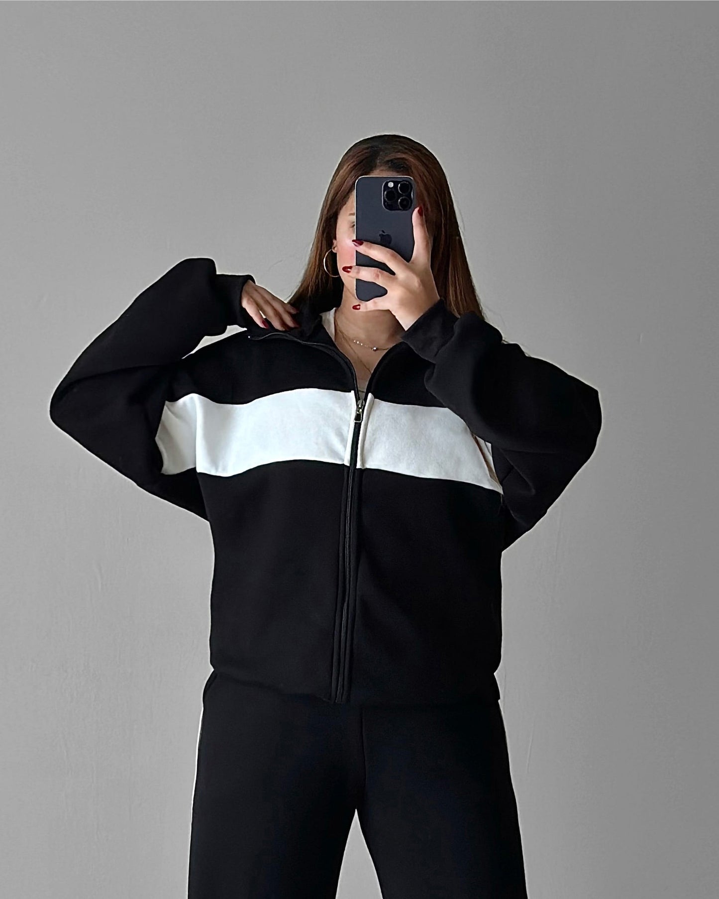 Contrast Panel Zip-Up Tracksuit | Black - Eva Fashion - Online Clothing Strore for Women