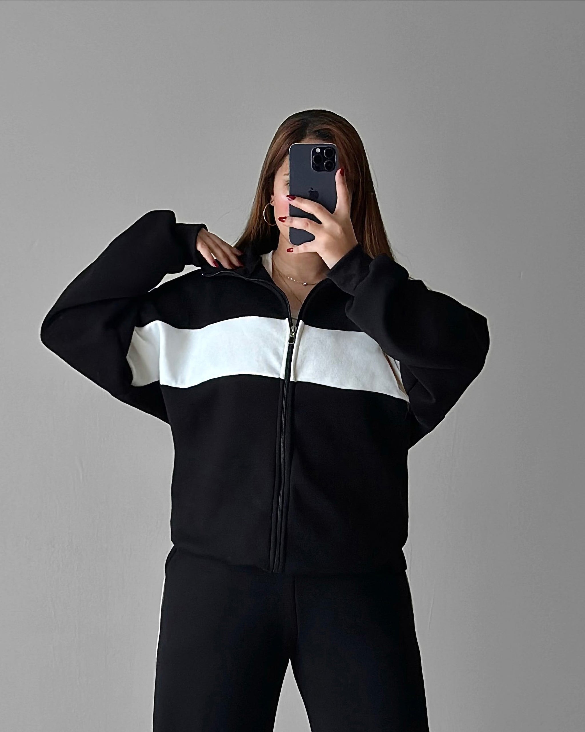 Contrast Panel Zip-Up Tracksuit | Black - Eva Fashion - Online Clothing Strore for Women