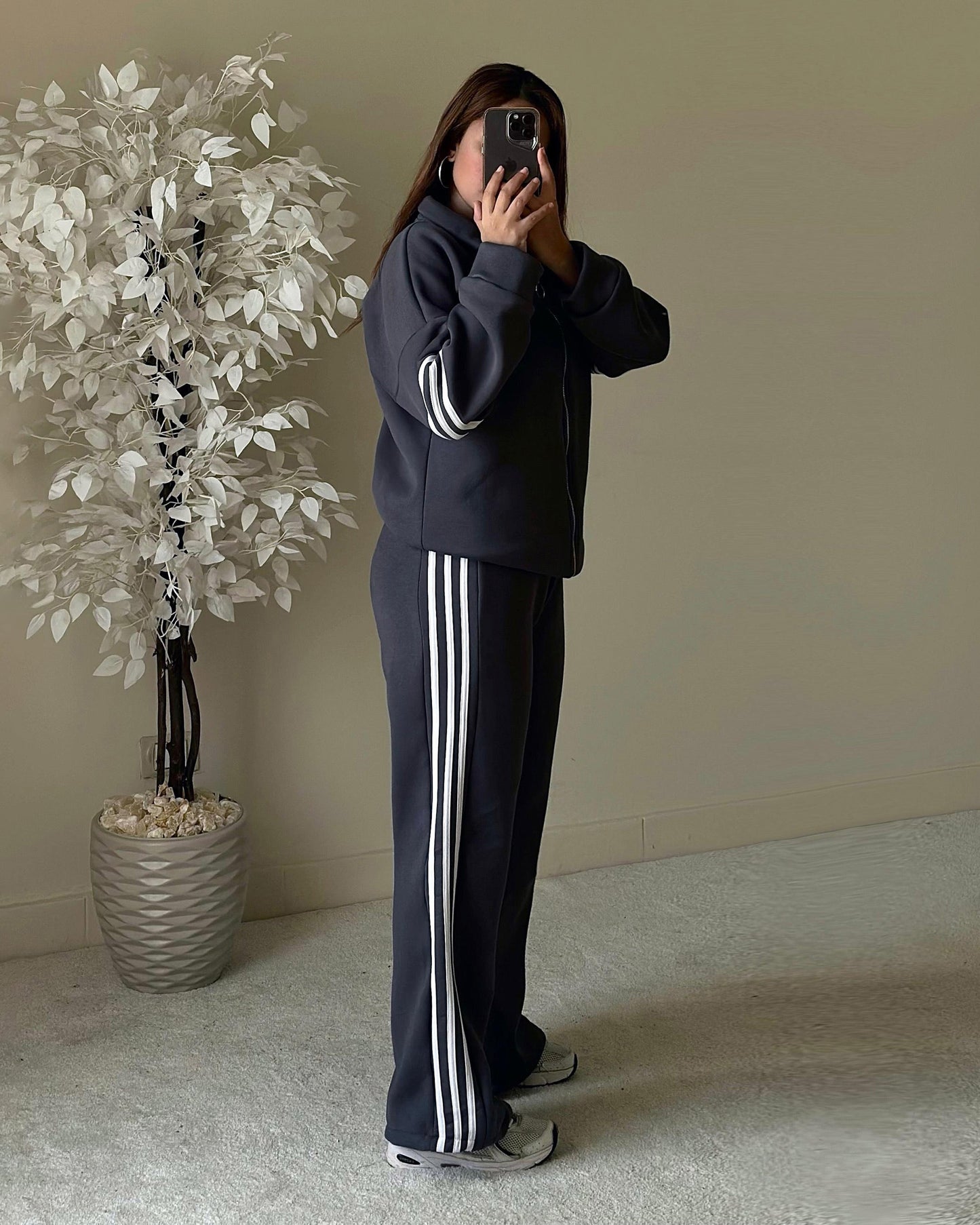 Triple Striped Tracksuit | Grey - Eva Fashion - Online Clothing Strore for Women