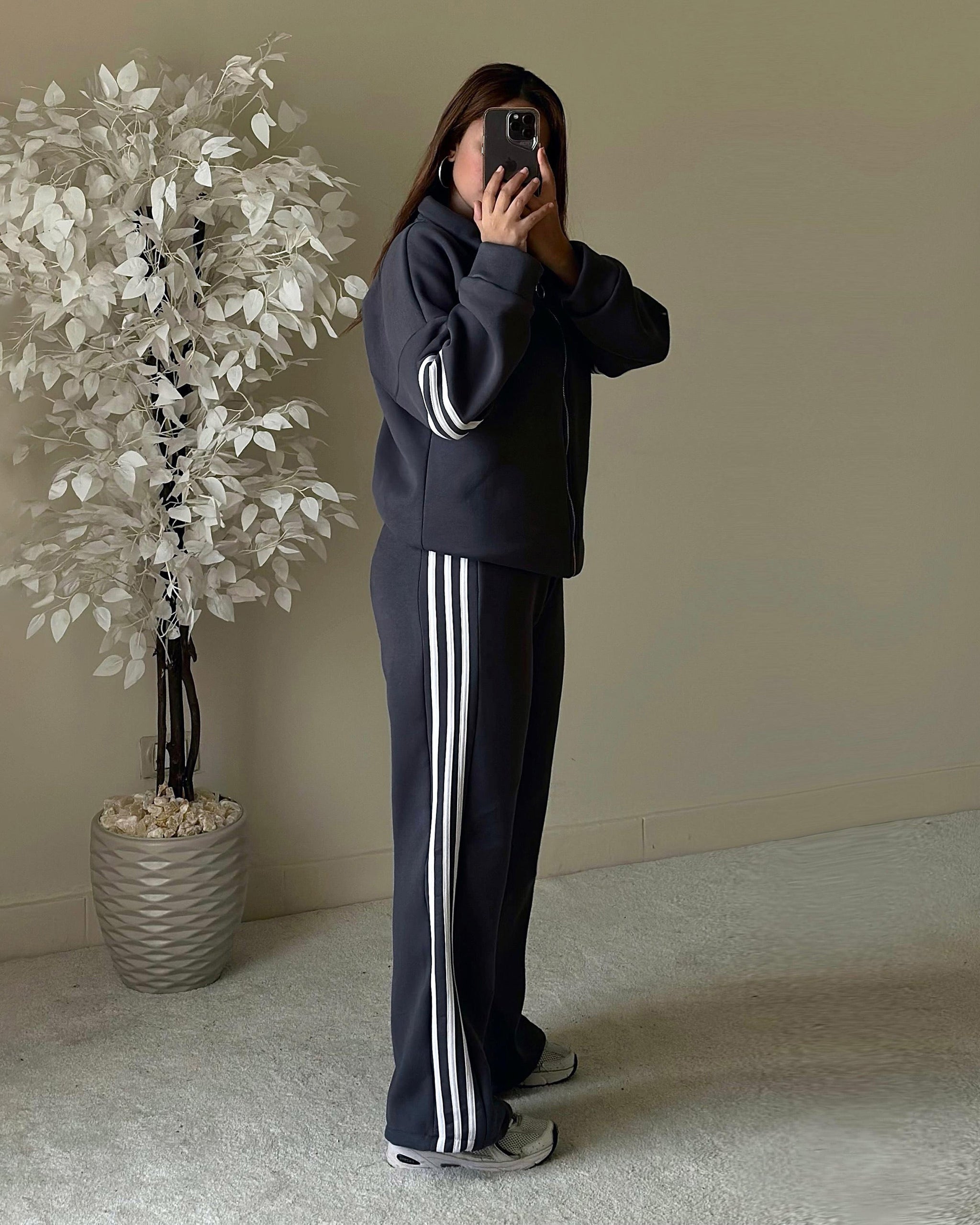 Triple Striped Tracksuit | Grey - Eva Fashion - Online Clothing Strore for Women