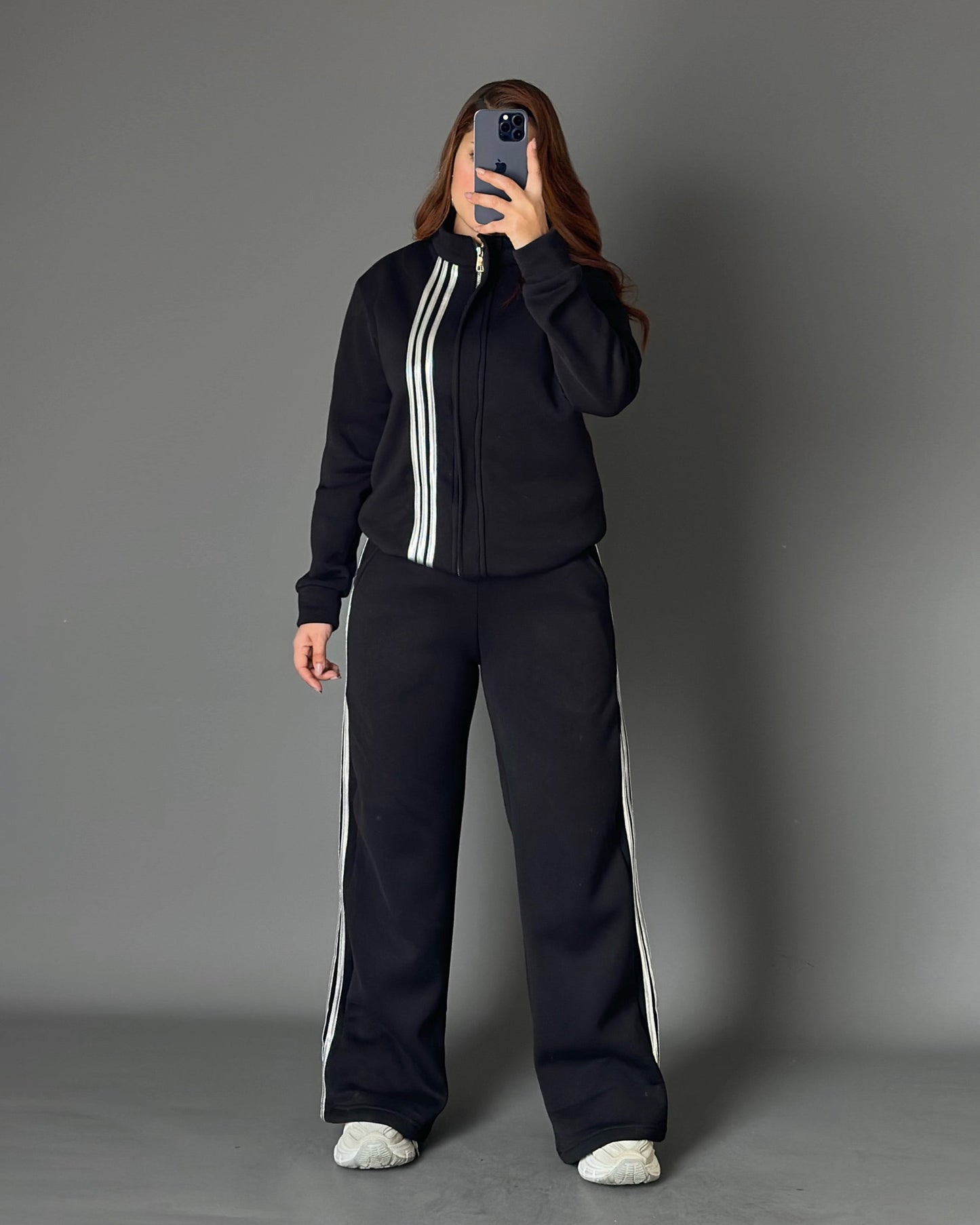 Triple Stripe Zip-Up Tracksuit | Black - Eva Fashion - Online Clothing Store for Women