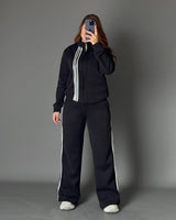 Triple Stripe Zip-Up Tracksuit | Black - Eva Fashion - Online Clothing Store for Women