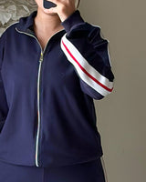 Sporty Stripe Zip-Up Tracksuit