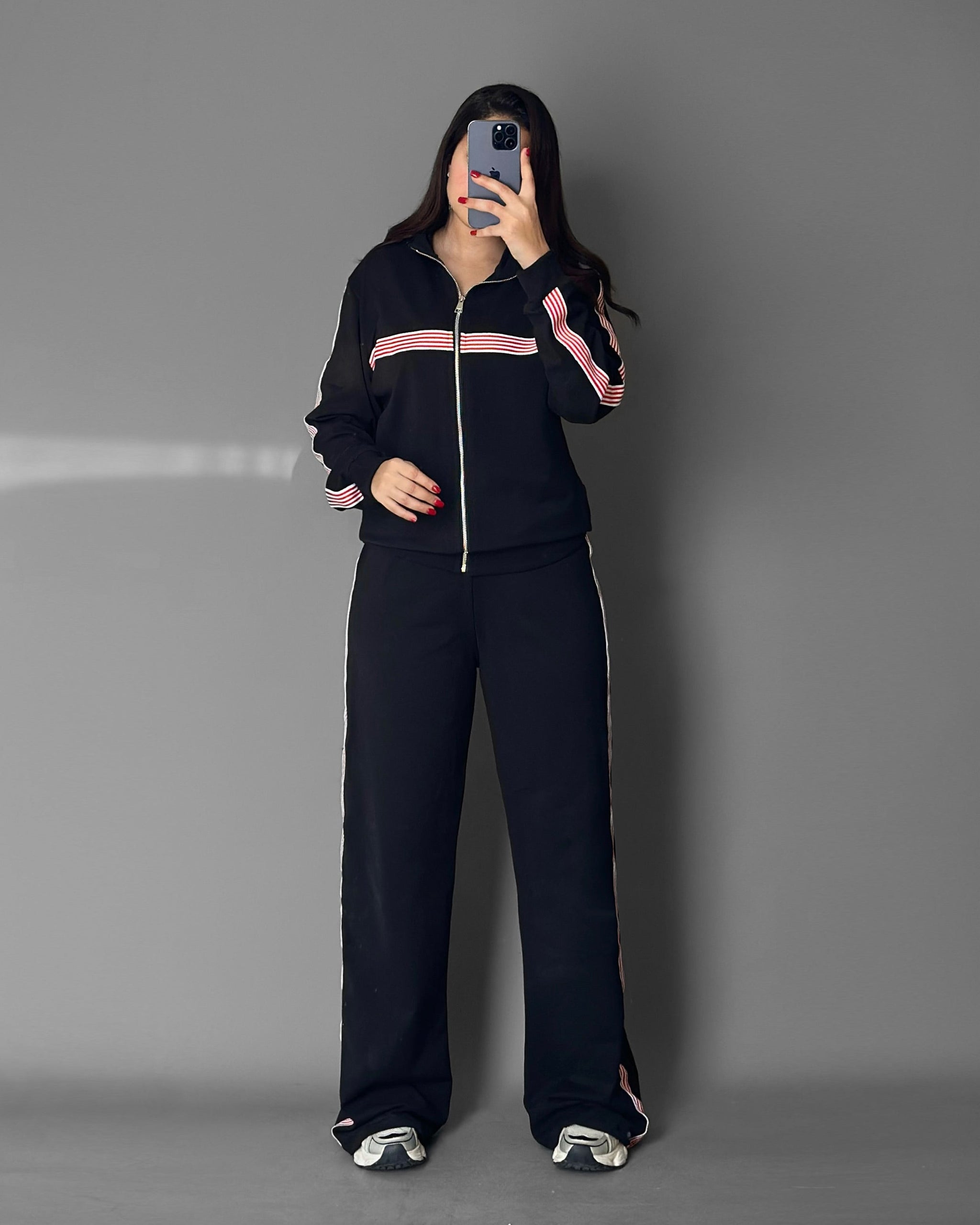 Triple Stripe Zip Tracksuit | Black - Eva Fashion - Online Clothing Store for Women