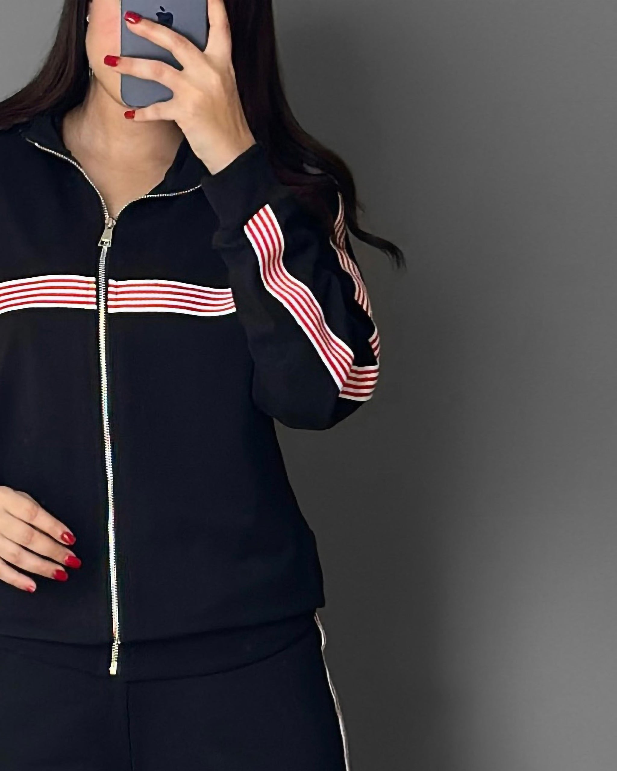 Triple Stripe Zip Tracksuit | Black - Eva Fashion - Online Clothing Store for Women
