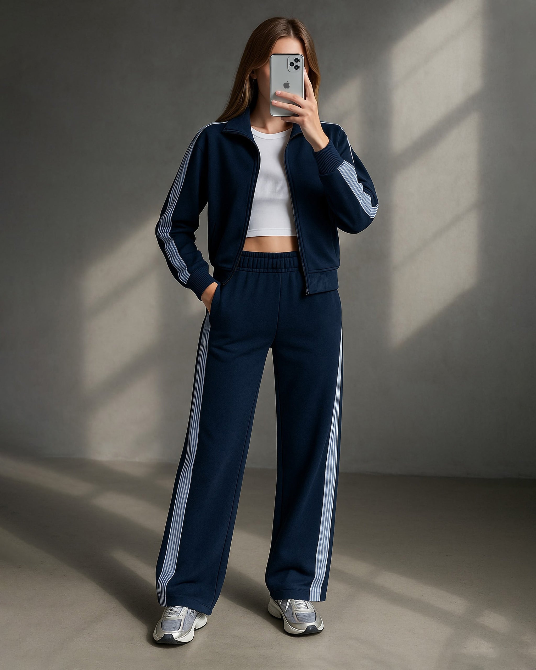 Triple Stripe Zip-Up Tracksuit | Grey - Eva Fashion - Online Clothing Store for Women