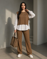 Two-Tone Layered Casual Set | Brown - Eva Fashion - Online Clothing Store for Women