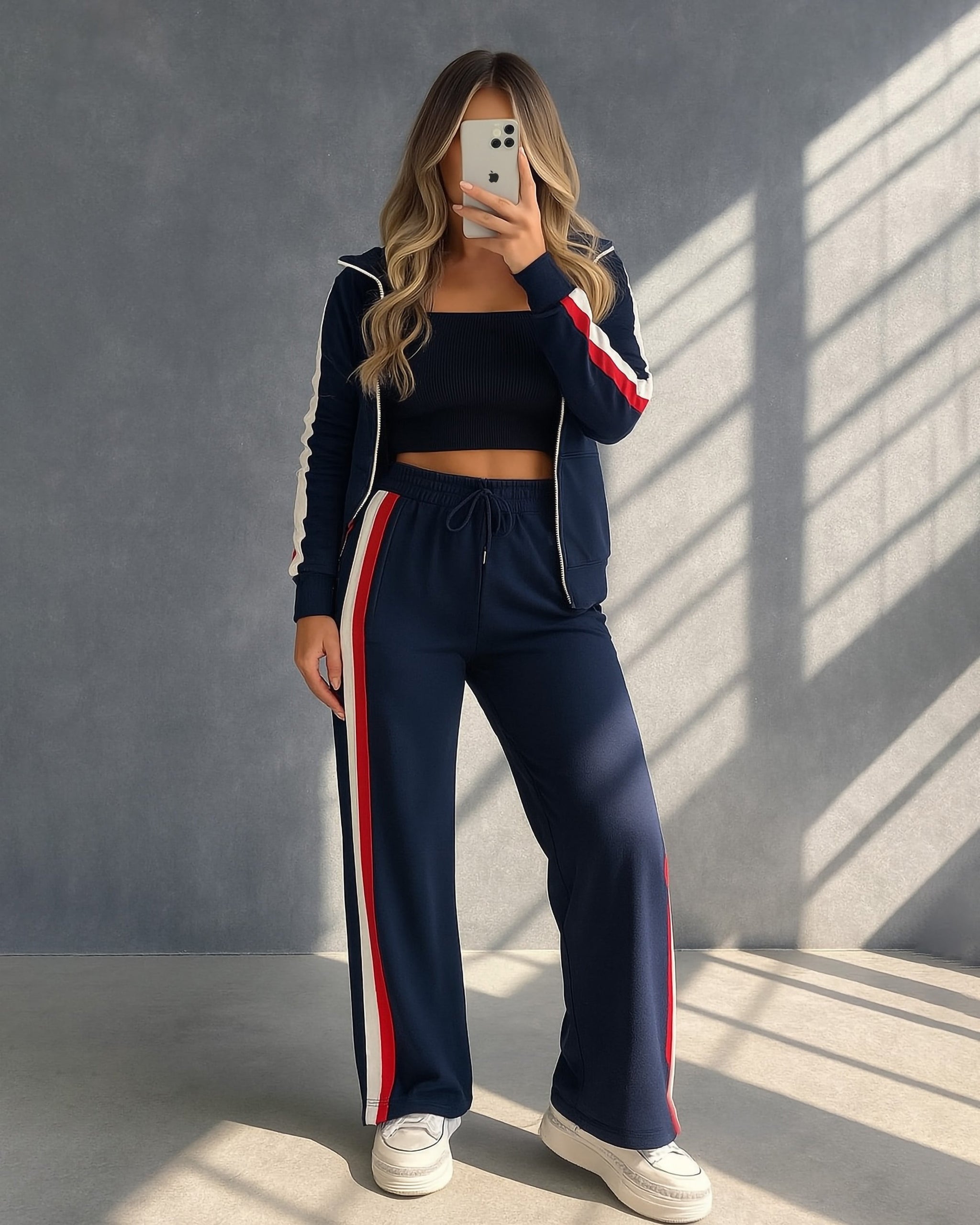 Colorblock Zip-Up Tracksuit | Dark Blue - Eva Fashion - Online Clothing Store for Women