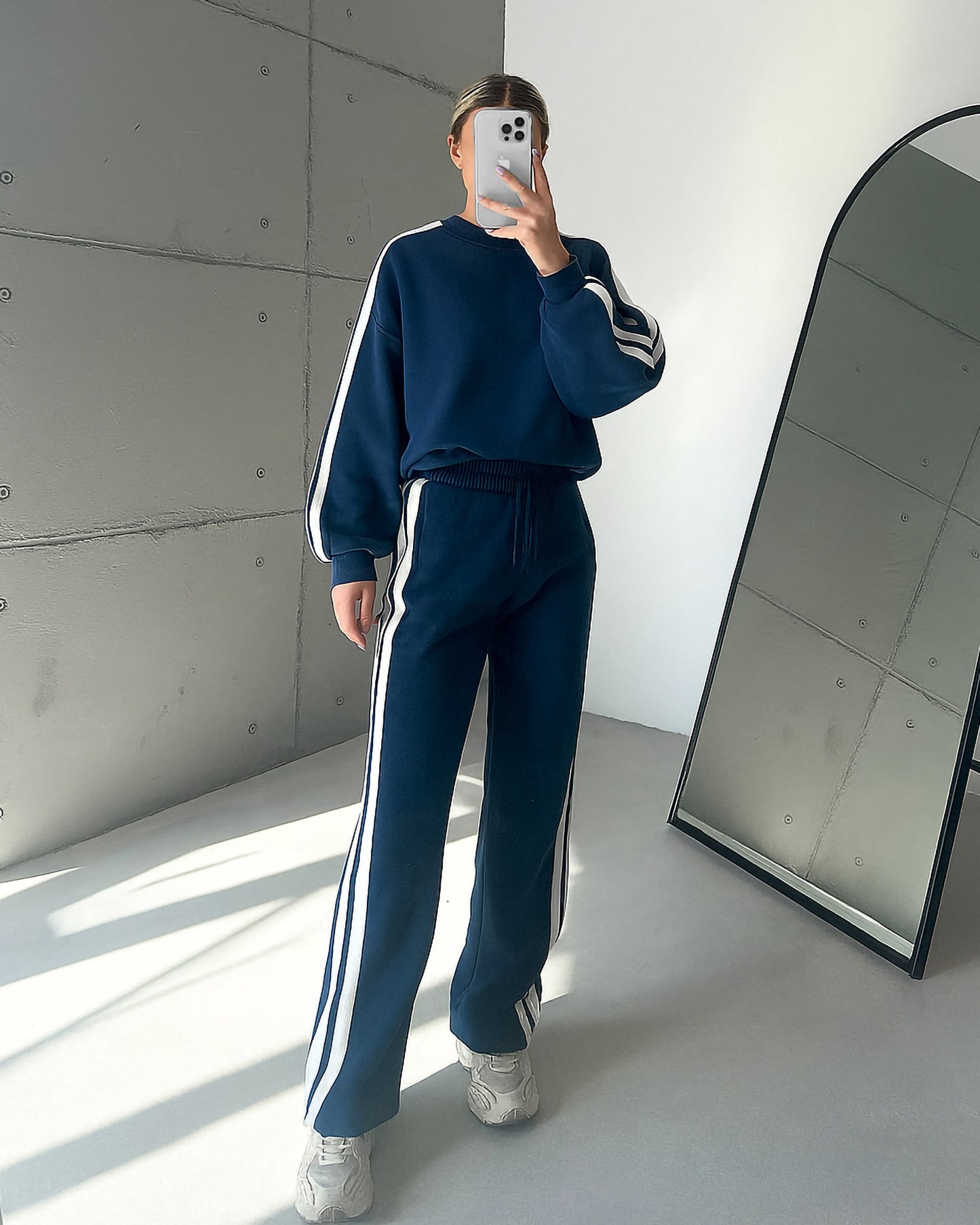 Retro Side-Stripe Tracksuit | Dark Blue - Eva Fashion - Online Clothing Store for Women