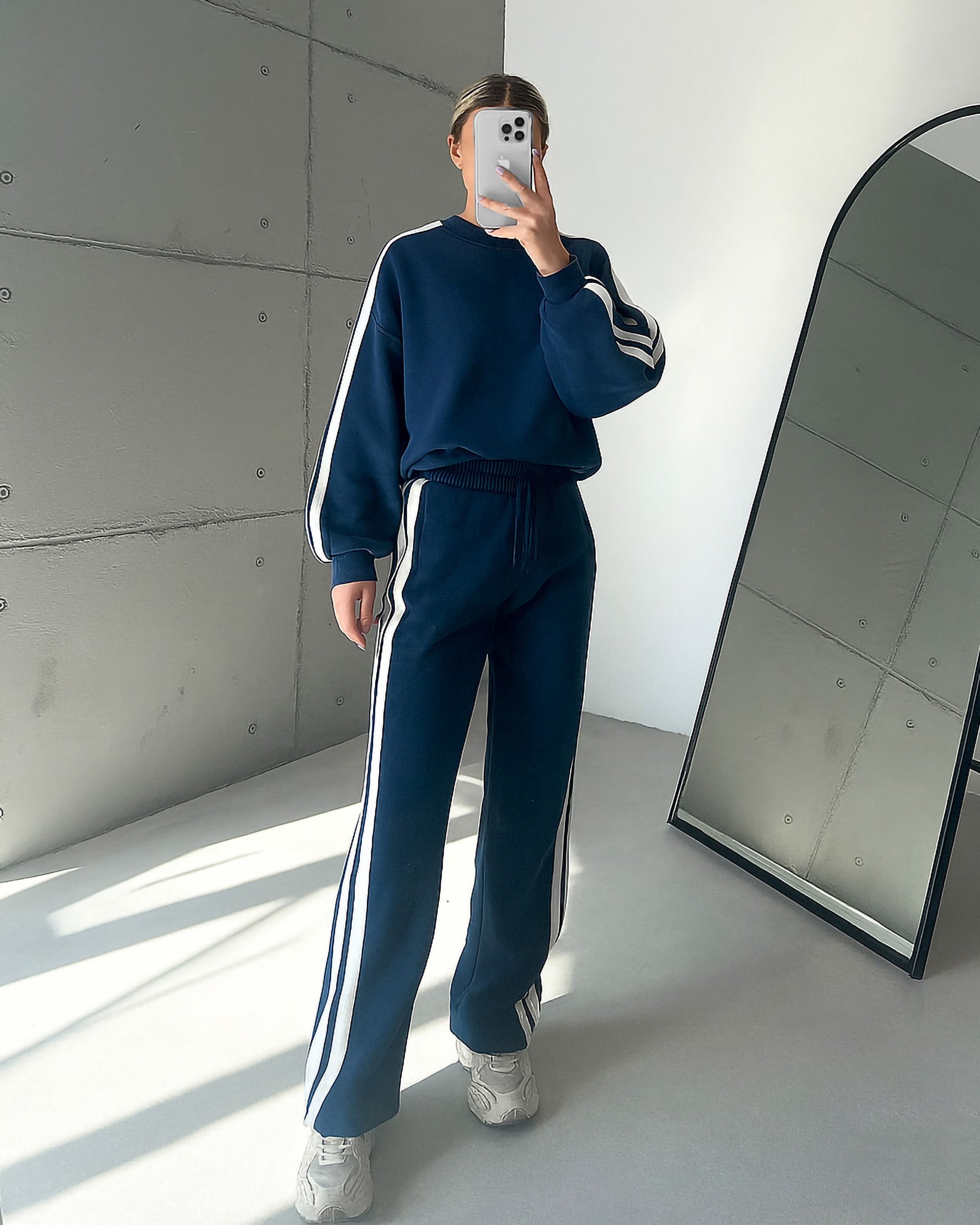 Retro Side-Stripe Tracksuit | Dark Blue - Eva Fashion - Online Clothing Store for Women