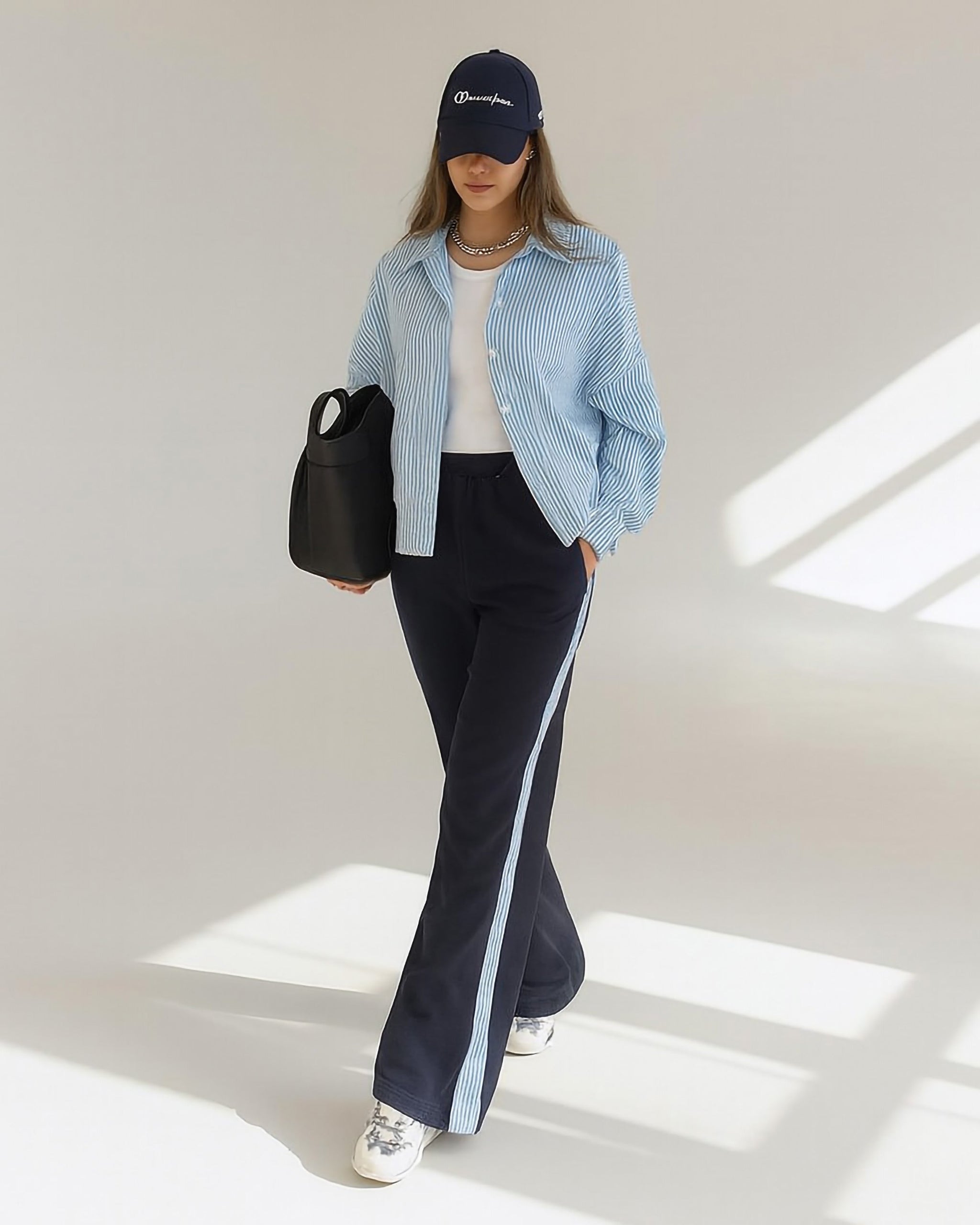 Striped Ease Two-Piece Set | Dark Blue - Eva Fashion - Online Clothing Store for Women