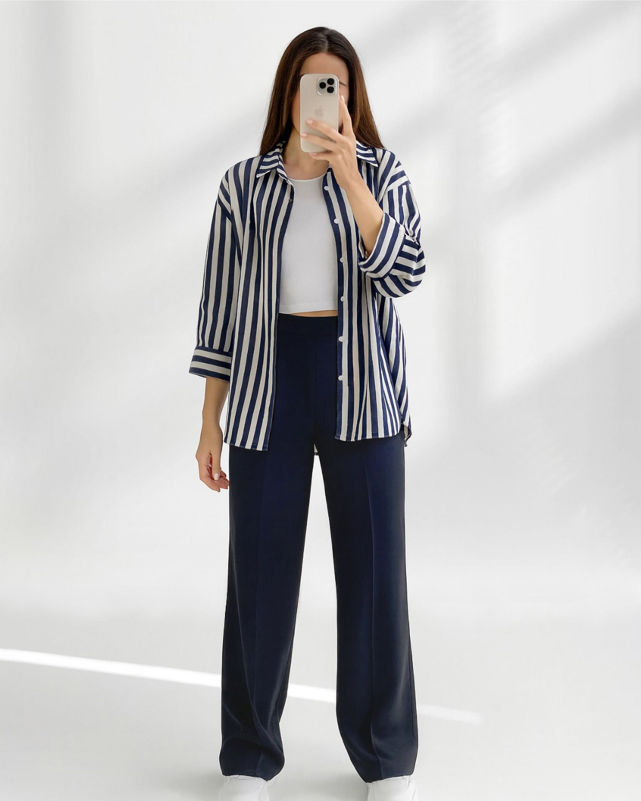 Striped Elegance Two-Piece Set | Dark Blue - Eva Fashion - Online Clothing Store for Women
