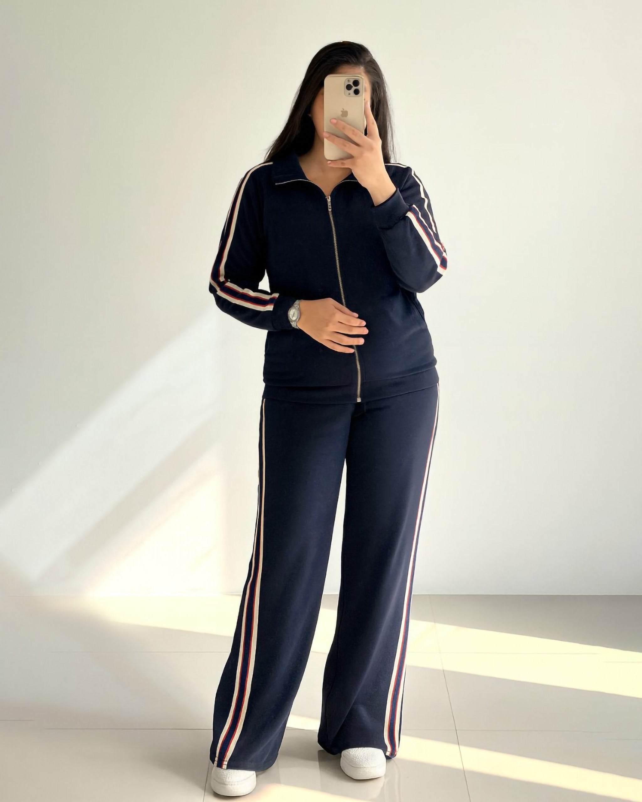 Sporty Contrast Stripe Tracksuit | Dark Blue - Eva Fashion - Online Clothing Store for Women