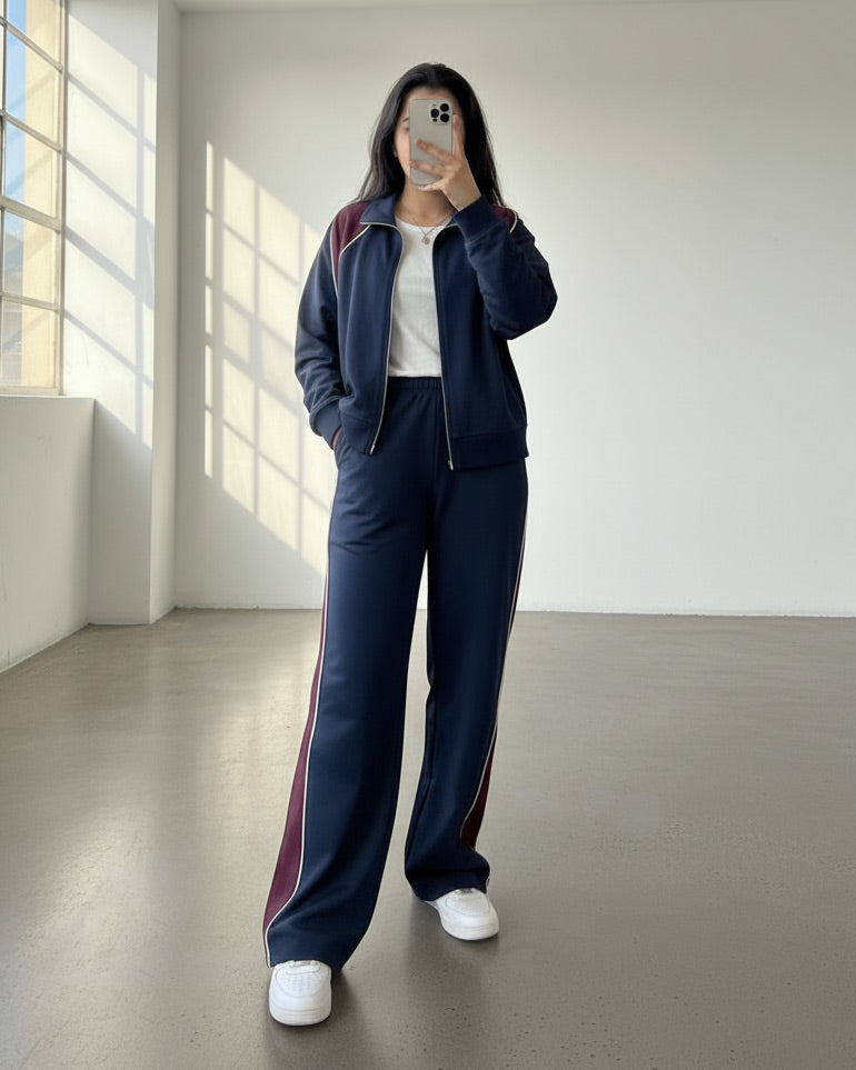 Shoulder Panel Zip Tracksuit | Dark Blue - Eva Fashion - Online Clothing Store for Women