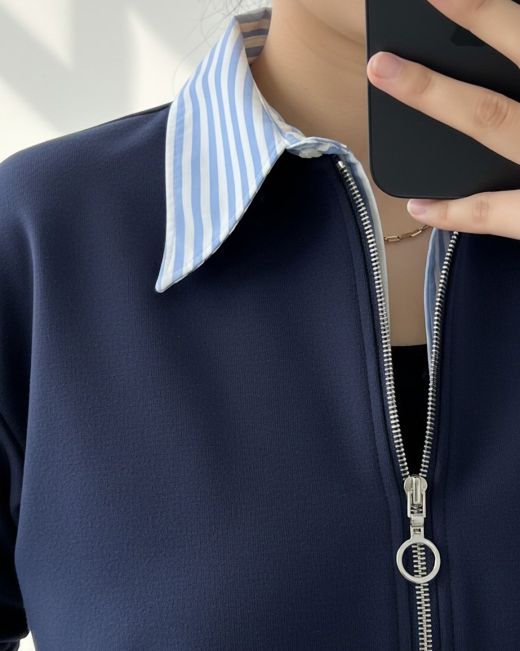 Striped Collar Zip Tracksuit | Dark Blue - Eva Fashion - Online Clothing Store for Women