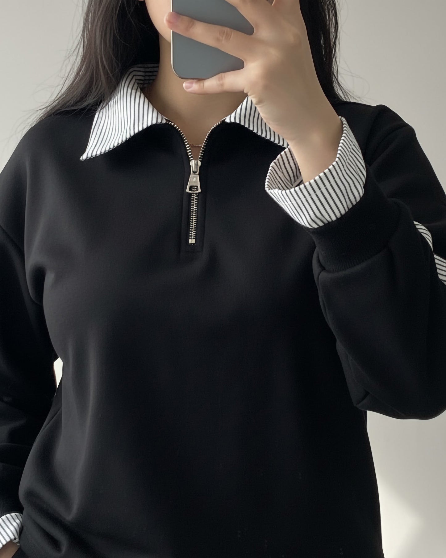 Striped Collar Panel Set | Black - Eva Fashion - Online Clothing Store for Women