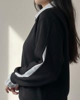 Striped Collar Panel Set | Black - Eva Fashion - Online Clothing Store for Women