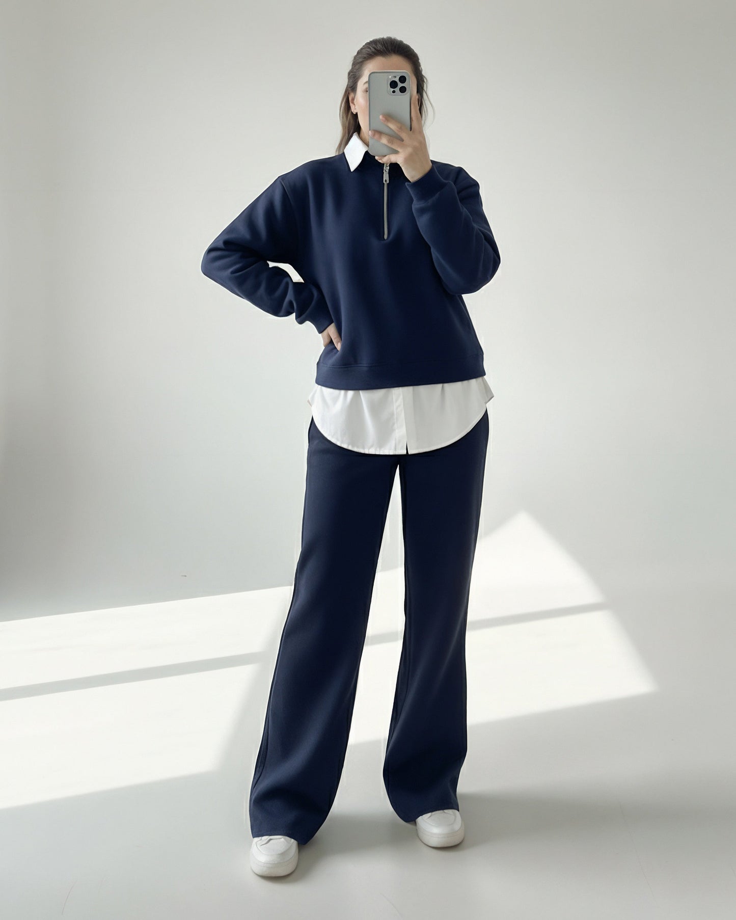 Layered Collar Half Zip Set | Dark Blue - Eva Fashion - Online Clothing Store for Women