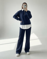 Layered Collar Half Zip Set | Dark Blue - Eva Fashion - Online Clothing Store for Women