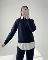 Layered Collar Half Zip Set | Dark Blue - Eva Fashion - Online Clothing Store for Women