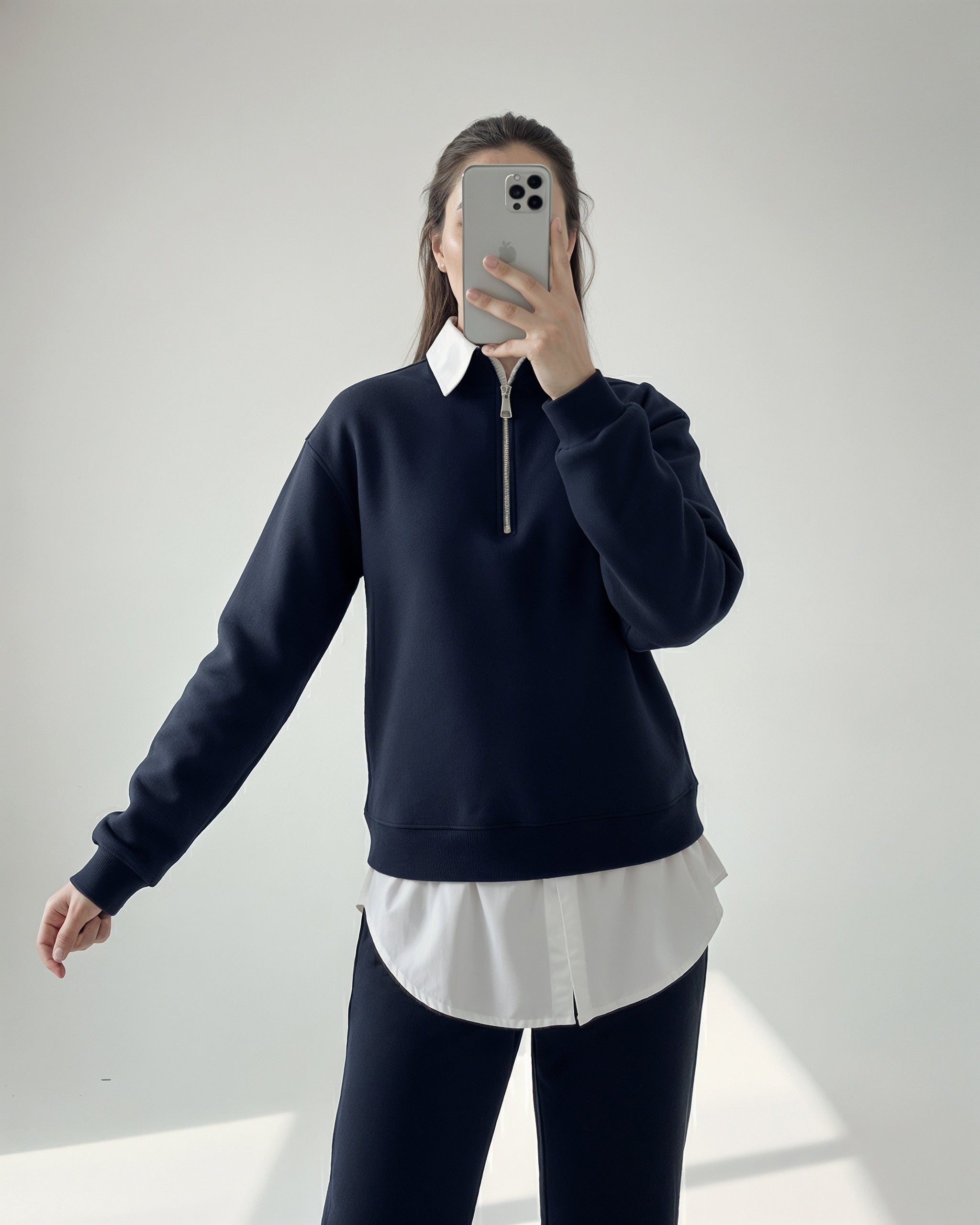Layered Collar Half Zip Set | Dark Blue - Eva Fashion - Online Clothing Store for Women