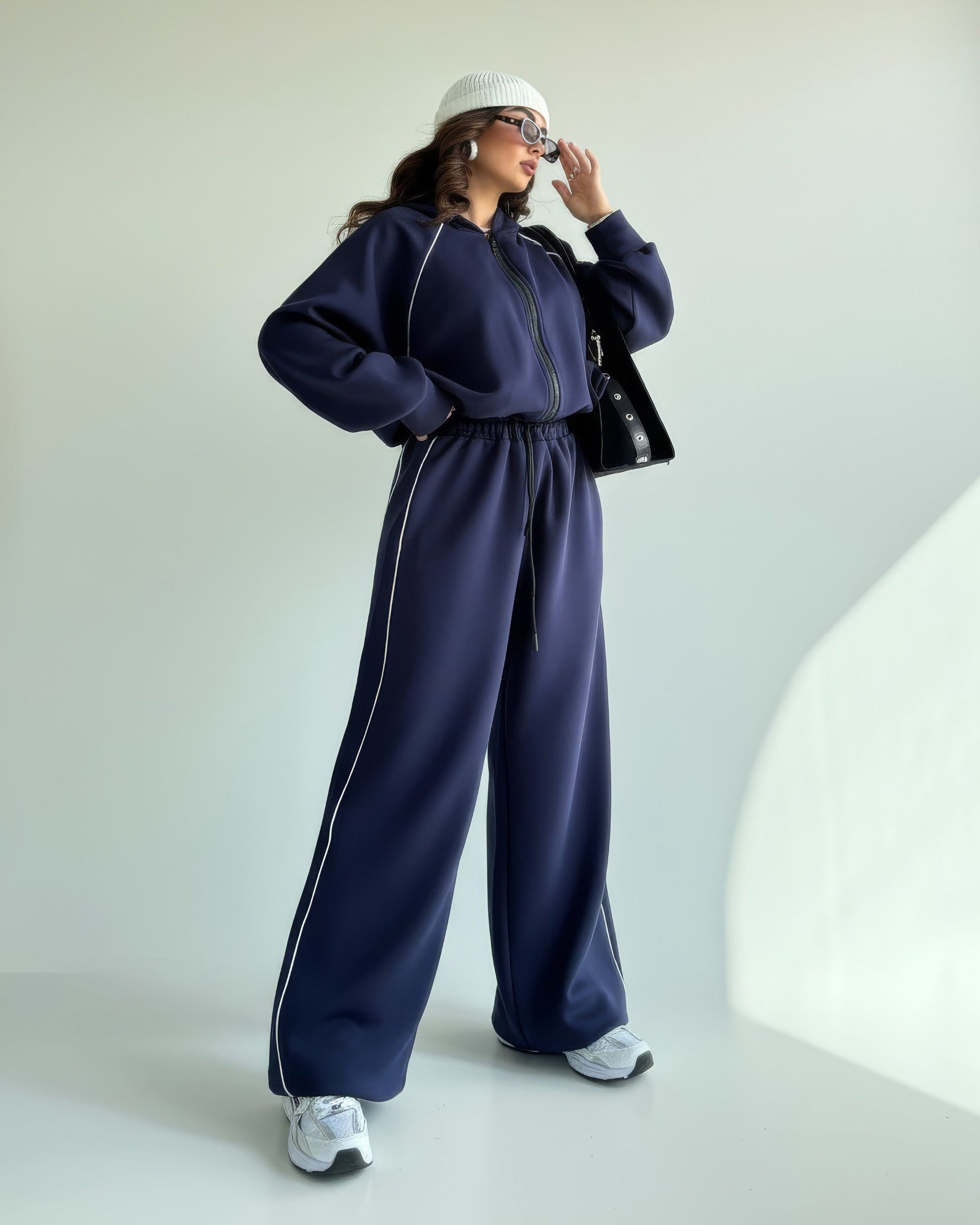 Contrast Piping Zip-Up Tracksuit | Dark Blue - Eva Fashion - Online Clothing Store for Women