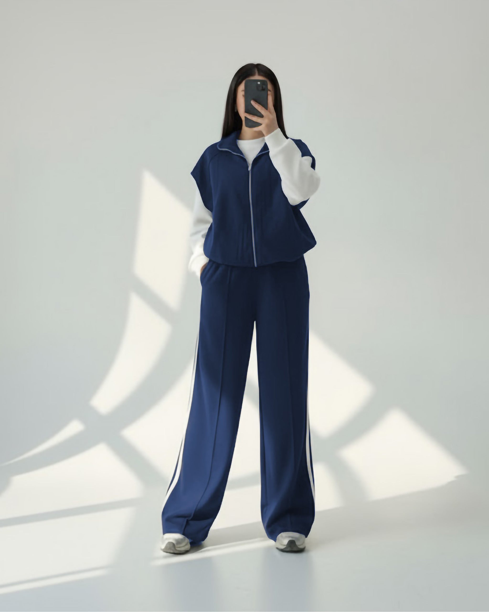 Contrast Zip Vest Set | Dark Blue - Eva Fashion - Online Clothing Store for Women