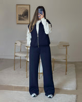 Contrast Zip Vest Set