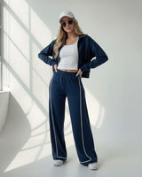 Contrast Piping Zip-Up Tracksuit | Dark Blue - Eva Fashion - Online Clothing Store for Women