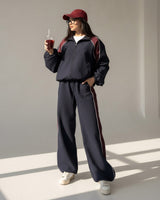 Contrast Panel Zip-Up Tracksuit | Dark Blue - Eva Fashion - Online Clothing Store for Women