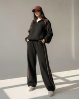 Contrast Panel Zip-Up Tracksuit | Black - Eva Fashion - Online Clothing Store for Women