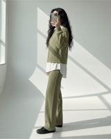 Ribbed Half Zip Knit Lounge Set | Olive - Eva Fashion - Online Clothing Store for Women