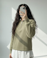 Ribbed Half Zip Knit Lounge Set | Olive - Eva Fashion - Online Clothing Store for Women