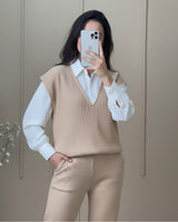 Ribbed Knit 3-Piece Set | Beige - Eva Fashion - Online Clothing Store for Women