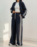 Triple Stripe Zip-Up Tracksuit | Dark Blue - Eva Fashion - Online Clothing Store for Women