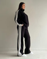 Contrast Stripe High Neck Tracksuit | Black - Eva Fashion - Online Clothing Store for Women