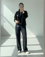 Printed Half-Zip Tracksuit | Black - Eva Fashion - Online Clothing Store for Women