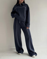 Contrast Stitch Half-Zip Tracksuit | Dark Blue - Eva Fashion - Online Clothing Store for Women