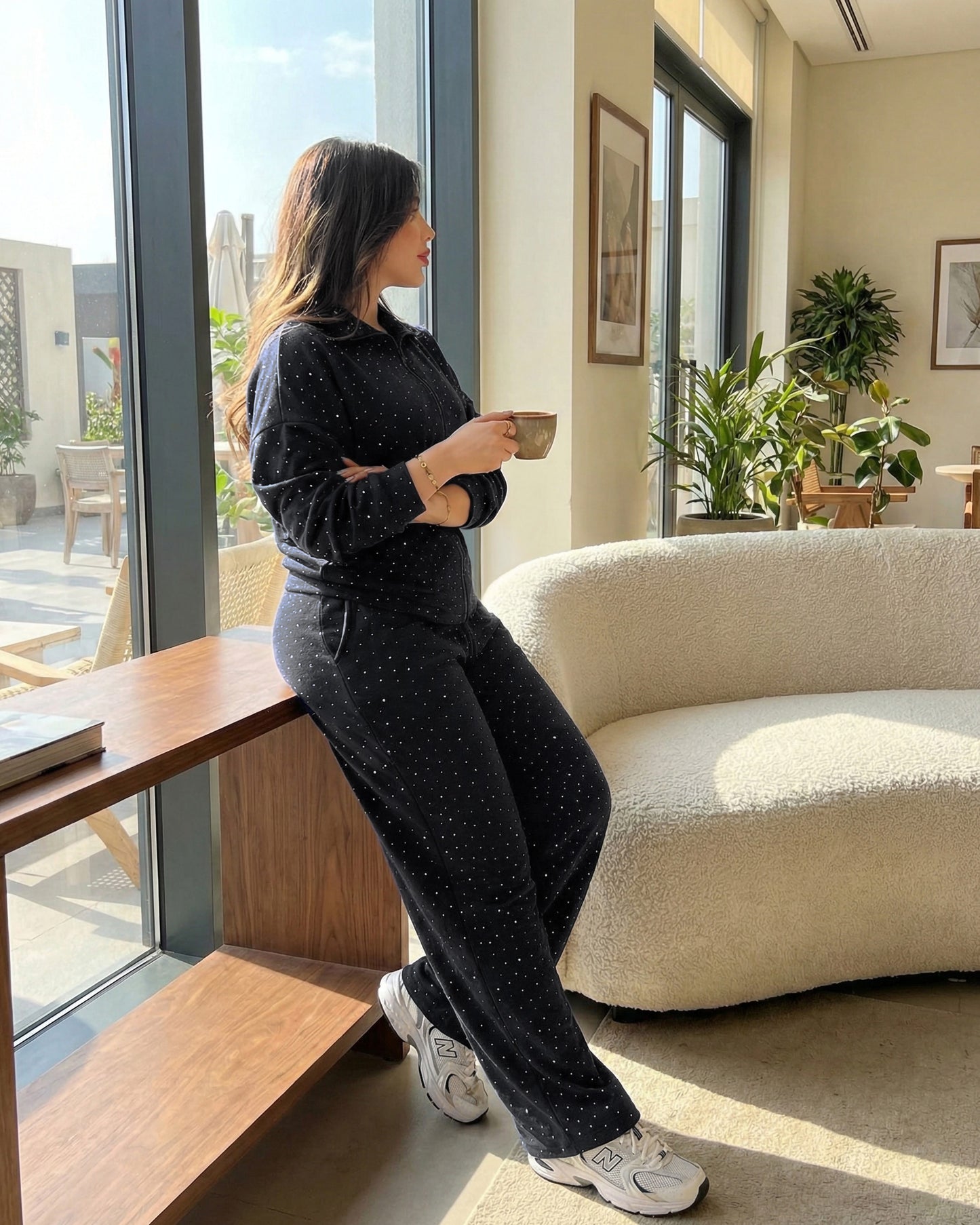 Rhinestone Zip-Up Tracksuit | Black - Eva Fashion - Online Clothing Store for Women