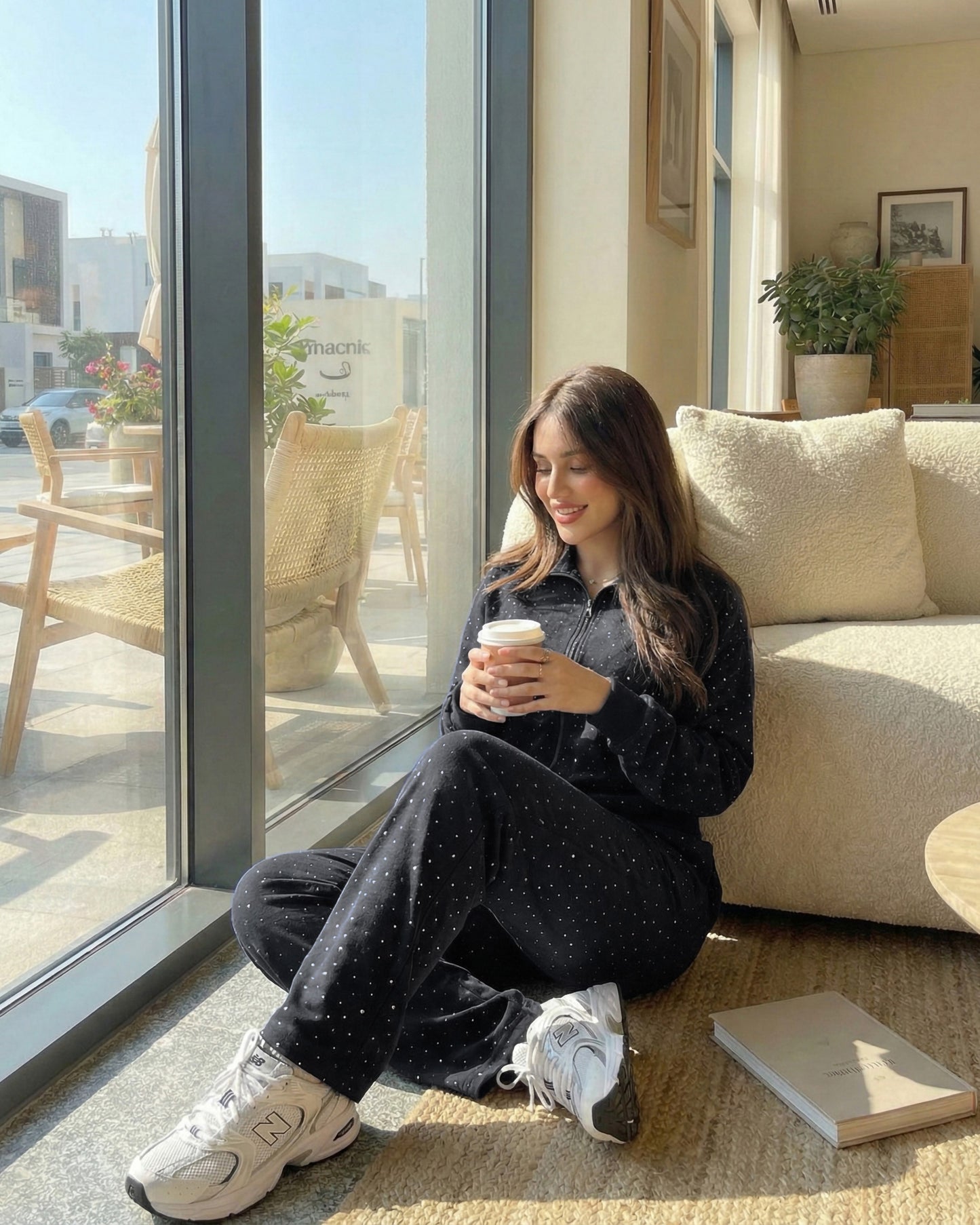 Rhinestone Zip-Up Tracksuit | Black - Eva Fashion - Online Clothing Store for Women